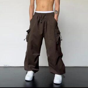 American-style Vintage Work Pants For Men And Women, Summer Versatile Straight-leg, Drapey, Cuffed, Loose Wide-leg Casual Pants-brown