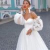 Off-shoulder Lightweight Wedding Dress That Flatters The  With A Trailing Train