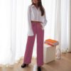 Women High Waist Wide Leg Pants Decorative Buttons Casual Loose Straight Leg Trousers With Pockets