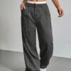 Stripe Printed Trousers Fashion High Waist Straight Leg Pants With Pocket Zipper Casual Suit Pants For Women