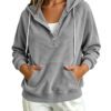 2026 Autumn New Style European Women's Dressy Corduroy Hooded Sweatshirt With Half-Closed Button And Drawstring Loose Top For Women
