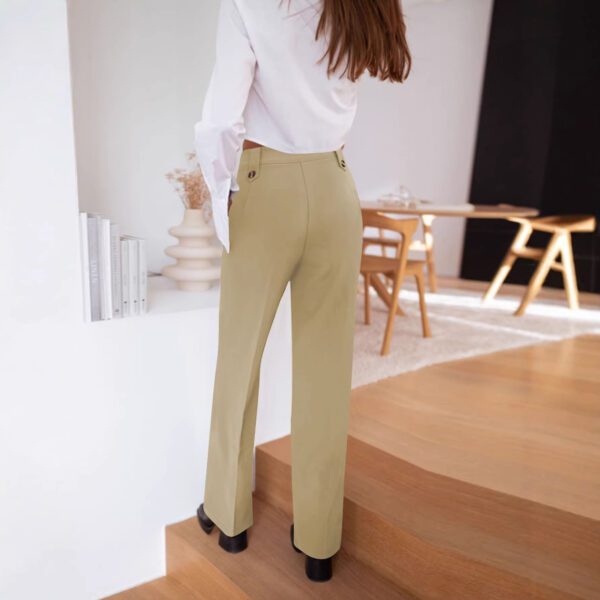 Women High Waist Wide Leg Pants Decorative Buttons Casual Loose Straight Leg Trousers With Pockets