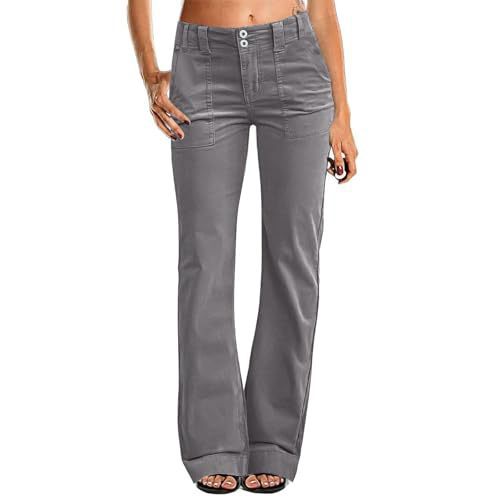 Hot-selling Women's Pocketed Elastic Waist Twill Cotton Pants, High-waisted, Comfortable, Slim-fit, Formal And Casual Wide-leg Pants
