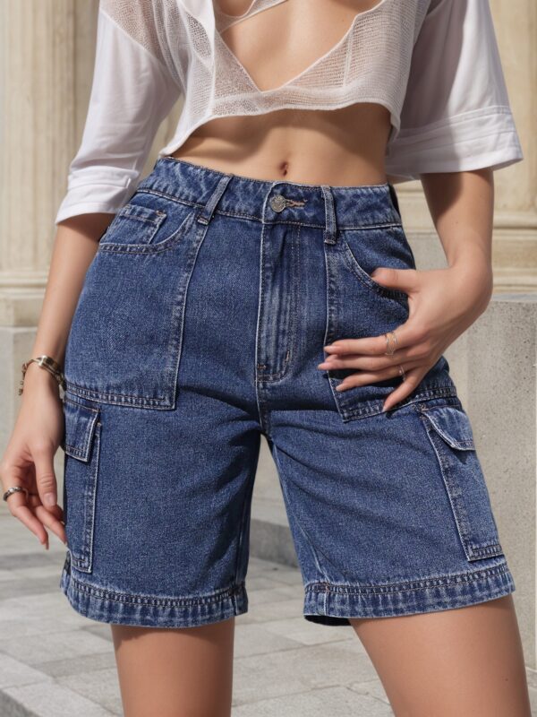 Womens Straight-Leg Denim Overalls Shorts Loose-Fit High-Waisted