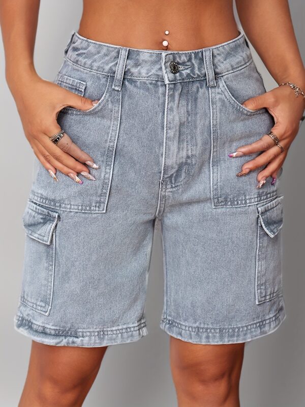 Womens Straight-Leg Denim Overalls Shorts Loose-Fit High-Waisted