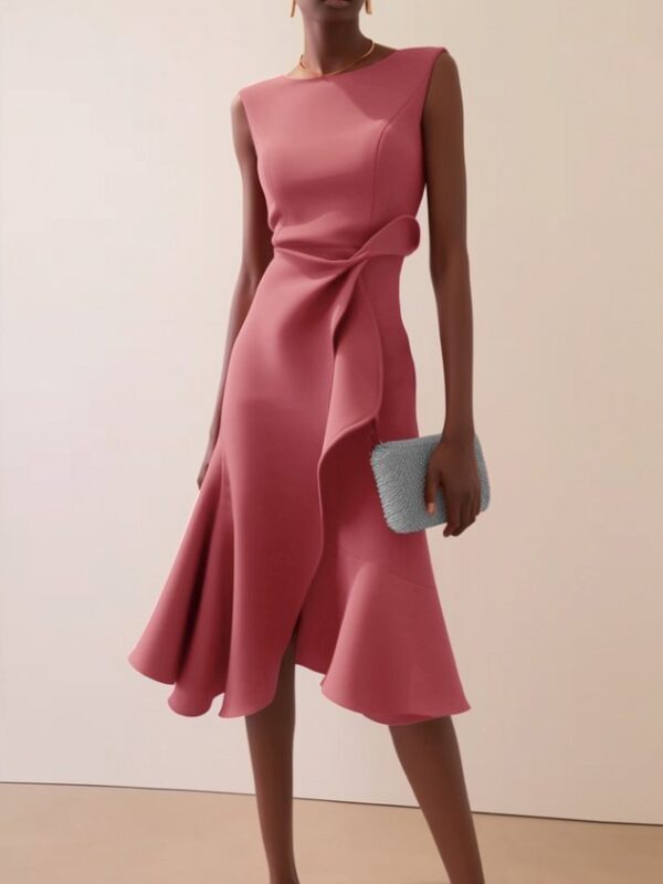2026 Summer Women's New European And American Sleeveless Solid Color Fashion Versatile Temperament Round Neck Dress