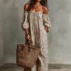 Women's Summer Off Shoulder Striped Dress Elegant Loose Casual Dress