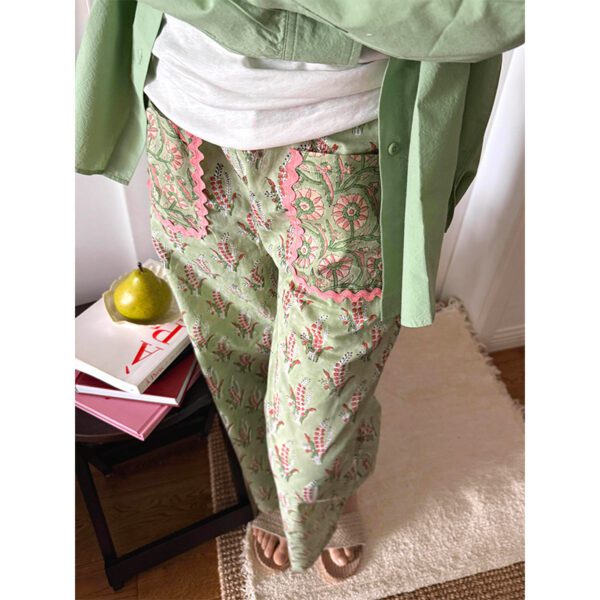 Color-Block Plant-Print Pajama Pants For Women
