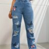 e5422f34-c1a9-4da7-8fc1-858c7b40877a.jpg High Waisted Straight Leg Jeans For Women Trendy Butterfly Print Ripped Distressed Denim Pants