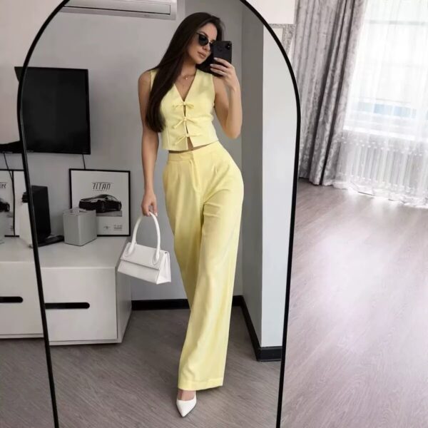 Bow-tie Lace-up Vest Top High-waisted Wide-leg Trousers