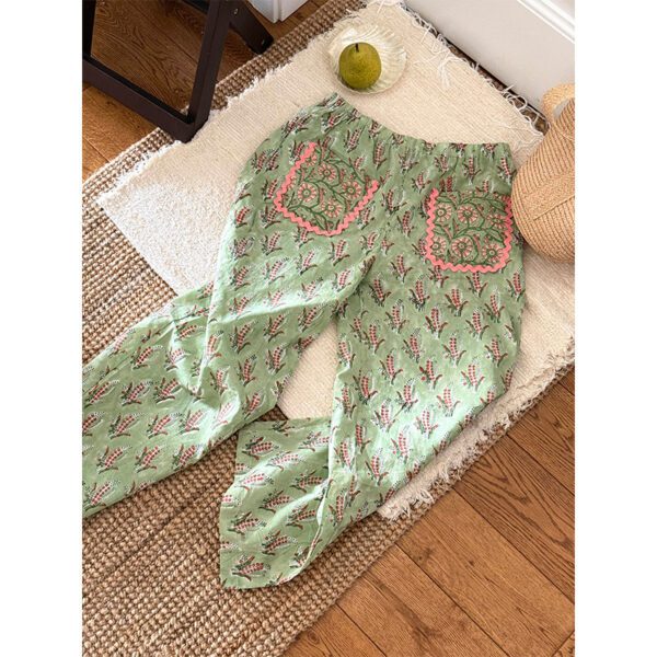 Color-Block Plant-Print Pajama Pants For Women
