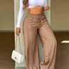 Women Loose Drawstring Multi Pocket Wide Leg Straight Leg Cargo Casual Pants