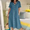 2026 Spring Summer European And American Women's New Solid Color Loose High Waist Cotton And Hemp Dress
