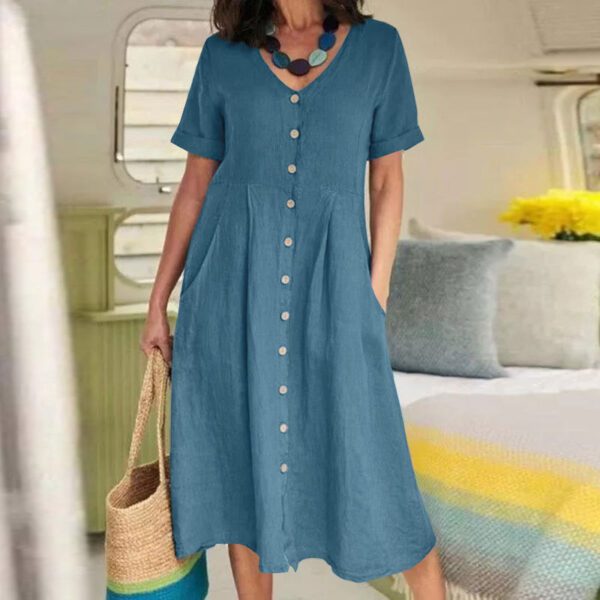 2026 Spring Summer European And American Women's New Solid Color Loose High Waist Cotton And Hemp Dress