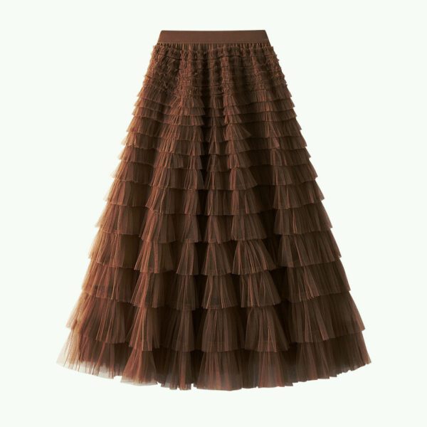 eb0b6040-62e5-4684-8ee0-a65f07541285.jpg A-Line Mesh Ruffle Skirt Women's Temperament Sweet Long Skirt Slim Cupcake Dress Womens Clothing