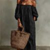 Women's Summer Off Shoulder Striped Dress Elegant Loose Casual Dress