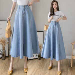 ed677247-482a-46f8-ab28-2fec5e9f12bf.jpg Ladies Mid-length Denim Umbrella Skirt