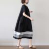 ed6a5a09-c5df-415e-ad2e-4f30a6d57b8a.jpg Cotton And Linen Short Sleeve Dress Large Size Women's Mid Length