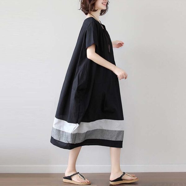 ed6a5a09-c5df-415e-ad2e-4f30a6d57b8a.jpg Cotton And Linen Short Sleeve Dress Large Size Women's Mid Length