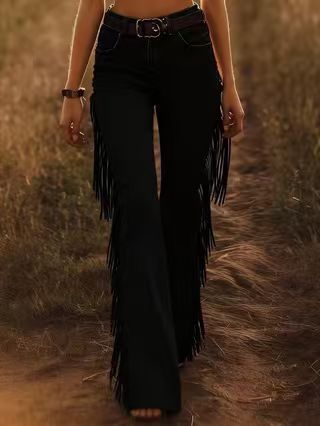 European And American Cross-border Independent Station Amazon Explosions Women's Retro Tassel Faux Suede Micro Horn Casual Pants