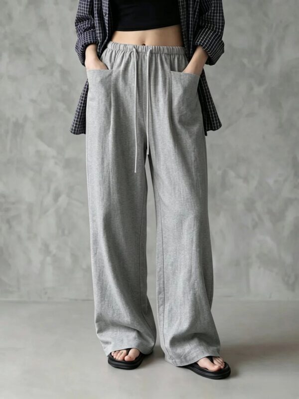 European And American Cross-Border Amazon Independent Site New Women's Solid Color Wide-Leg High-Waisted Loose Drawstring Casual Pants