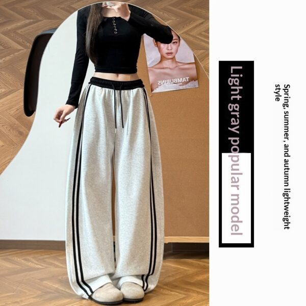 Womens High-waisted Color-block Loose-fitting Wide-leg Pants With Side Stripes