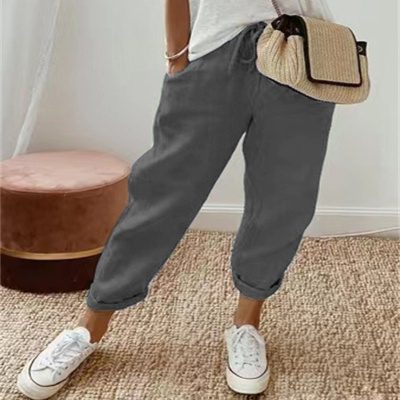 Women's Fashion Cotton Linen Solid Color Casual Pants