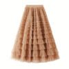 f2ee525c-a312-48bf-9cb7-f326786f0738.jpg A-Line Mesh Ruffle Skirt Women's Temperament Sweet Long Skirt Slim Cupcake Dress Womens Clothing