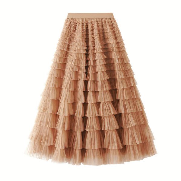 f2ee525c-a312-48bf-9cb7-f326786f0738.jpg A-Line Mesh Ruffle Skirt Women's Temperament Sweet Long Skirt Slim Cupcake Dress Womens Clothing