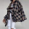 Amazon Ozon Cross-Border Women's Shirt Retro Style Loose 2025 Spring Autumn Winter Plaid Long-Sleeve Pocket Shirt Versatile