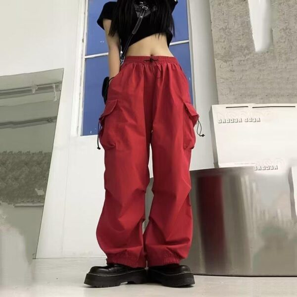 American-style Vintage Work Pants For Men And Women, Summer Versatile Straight-leg, Drapey, Cuffed, Loose Wide-leg Casual Pants-red