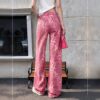 High‑Rise Pink Leopard Printed Wide Leg Denim Jeans For Women, Y2K Streetwear Baggy Trousers   Only Official Shipping Labels Are Supported
