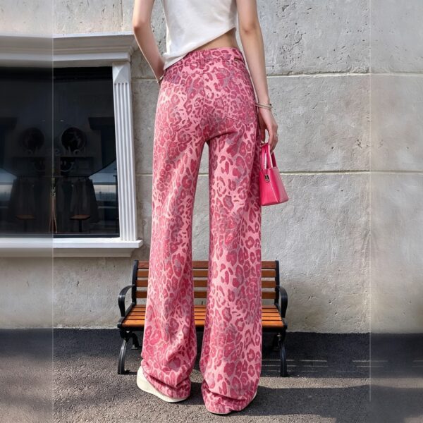 High‑Rise Pink Leopard Printed Wide Leg Denim Jeans For Women, Y2K Streetwear Baggy Trousers   Only Official Shipping Labels Are Supported