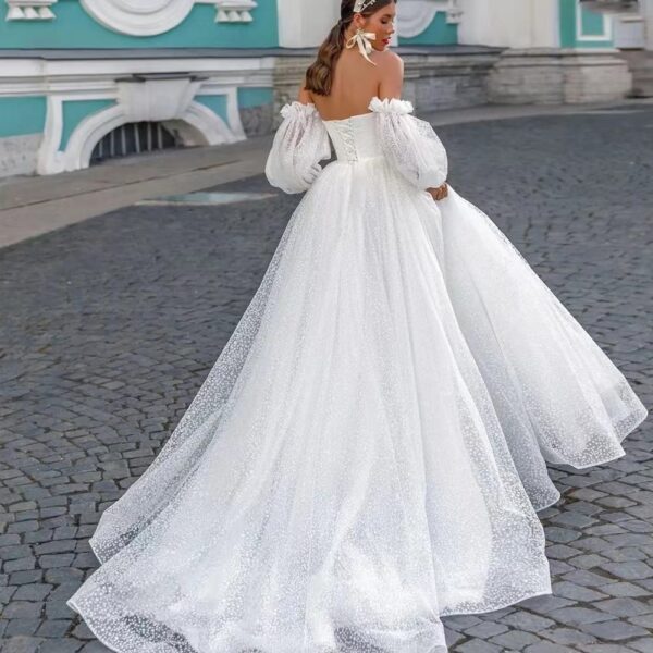 Off-shoulder Lightweight Wedding Dress That Flatters The  With A Trailing Train
