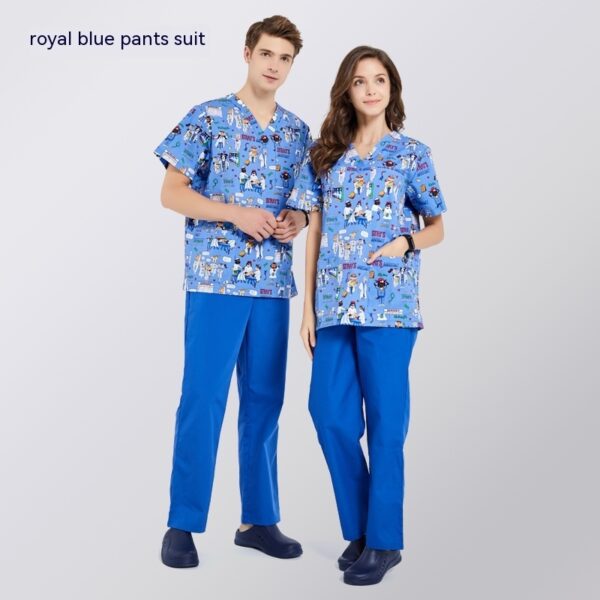 f8f9e11d-211f-4a7e-b5c8-ddb6aaf02934.jpg Printed Surgical Gown Polyester Cotton Short Sleeve Doctor Nurses' Uniform Children's Beauty Salon Split Suit