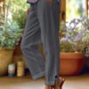 2025  Station Women's Cotton And Linen Loose Solid Color Elastic Waist Pocket Straight Casual Pants