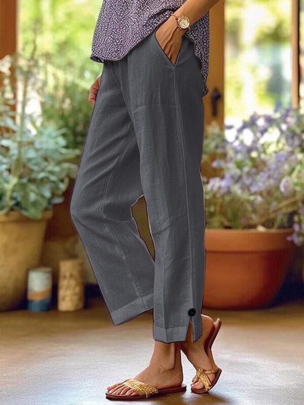 2025  Station Women's Cotton And Linen Loose Solid Color Elastic Waist Pocket Straight Casual Pants