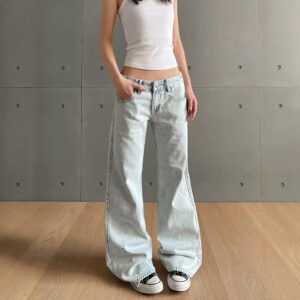 Womens Jeans Non-slim Fit Straight-leg Flared Wide-leg