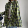Amazon Ozon Cross-Border Women's Shirt Retro Style Loose 2025 Spring Autumn Winter Plaid Long-Sleeve Pocket Shirt Versatile
