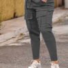 Women's High Waist Cargo Pants Drawstring Multi Pockets Stretchy Casual Pants Fashion Versatile Solid Color Long Trousers