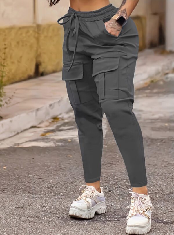 Women's High Waist Cargo Pants Drawstring Multi Pockets Stretchy Casual Pants Fashion Versatile Solid Color Long Trousers