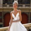 European And American-style Deep V-neck Strap Satin Light Wedding Dress