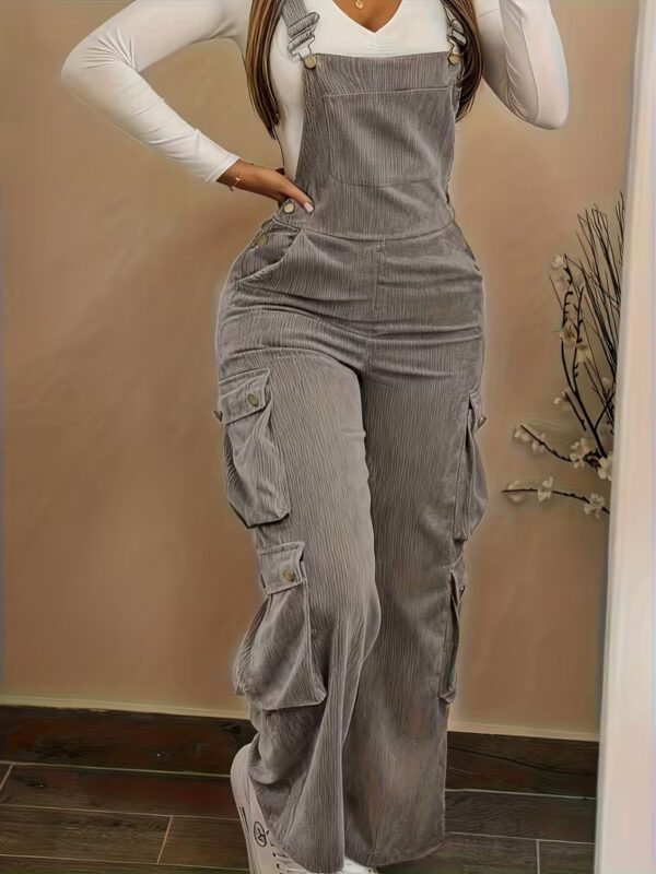 Women Casual Multi Pocket Corduroy Overalls Jumpsuits Straight Leg Cargo Pants