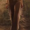 European And American Cross-border Independent Station Amazon Explosions Women's Retro Tassel Faux Suede Micro Horn Casual Pants