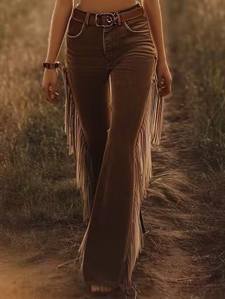 European And American Cross-border Independent Station Amazon Explosions Women's Retro Tassel Faux Suede Micro Horn Casual Pants